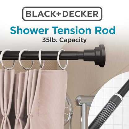 BLACK+DECKER Tension Shower Curtain Rod 42-72 Inch – Drill-Free Adjustable Curtain Rod, Rust-Resistant Stainless Steel Tension Curtain Rod for Shower, Bathroom, Window, Closet – 35 lb Capacity - color: Black
