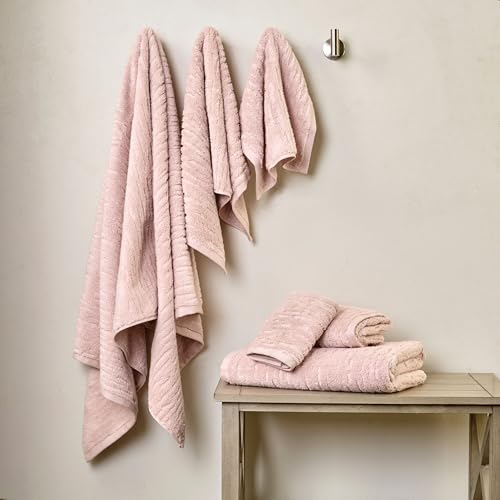 SKL Home CloudSoft 100% Cotton Luxury 4-Piece Washcloth Set, 520 GSM, Ultra Plush & Absorbent, Blush Pink - color: Blush Pink, style: Wash Cloths (Set of 4)