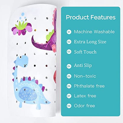 Bath Mat for Tub for Kids Dinosaur Non Slip Bathtub Mat for Baby Toddler 40X16 Inch Long Anti Skid Bathroom Shower Mat with Suction Cups & Drain Holes - color: Dinosaursmats