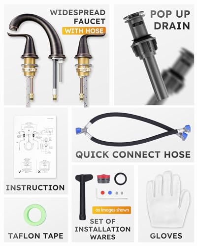 WOWOW Widespread Bathroom Faucet Oiled Rubbed Bronze Bathroom Sink Faucet 3 Hole Vanity Faucets 2 Handle Basin Faucet 8 Inch Mixer Tap with Pop Up Drain and Supply Hose - color: Oiled-Rubbed Bronze