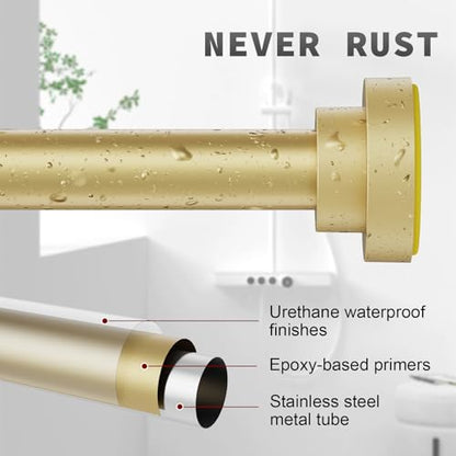 Thestoa Gold Shower Curtain Rod Adjustable 43-66 inch, 1"Diameter Spring Tension Curtain Rod No Drill, Anti-Rust Non-Slip Shower Rod for Bathroom - color: Gold, size: 43"- 66"