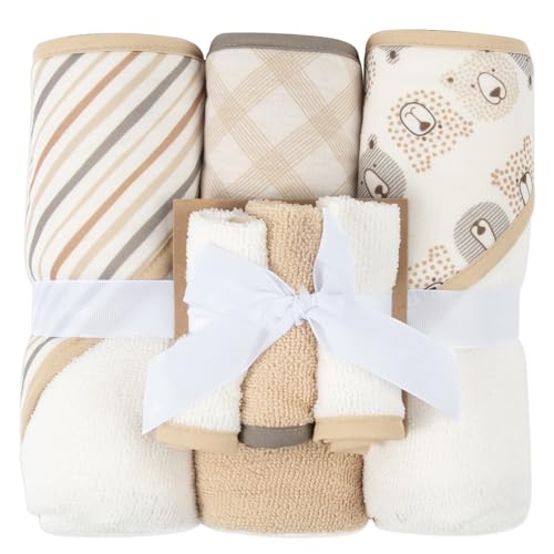Hooded Baby Bath Towel and Washcloth 6 Piece Set for Newborns, Infants & Toddlers, Boys & Girls Baby Hooded Towels Set (Teddy Bears & Stripes) - color: Teddy Bears & Stripes