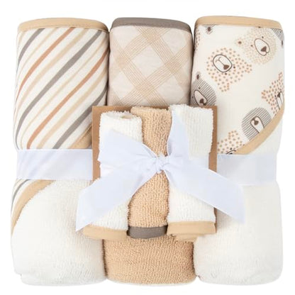 Hooded Baby Bath Towel and Washcloth 6 Piece Set for Newborns, Infants & Toddlers, Boys & Girls Baby Hooded Towels Set (Teddy Bears & Stripes) - color: Teddy Bears & Stripes
