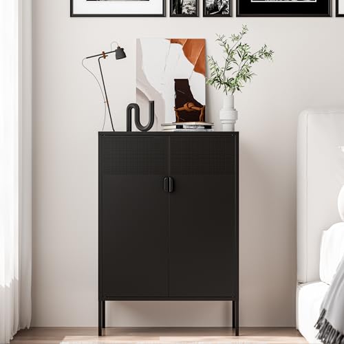 Washsemba 2 Mesh Door Metal Storage Cabinet with Adjustable Shelves, Multipurpose Black Storage Cabinet, 3-Tier Office Cabinet,Metal Storage Cabinet for Office Home,Hallway(Black, 47''H) - color: Black, size: 47''H