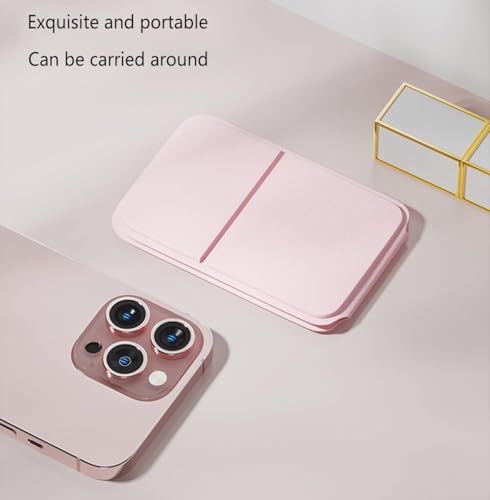 Rectangle 10x7cm Portable Folding Travel Mirror, PU Leather Travel, Free Standing Vanity, Tabletop Foldable (Pink)