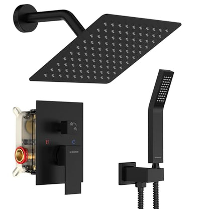 SR SUN RISE Shower Faucet - 8 Inch Shower System with Rain Shower Head and Handheld Spray - Shower Faucet Trim Repair Kits with Diverter Valve - All Metal Shower Set - Matte Black - color: Matte Black, size: 8 Inch