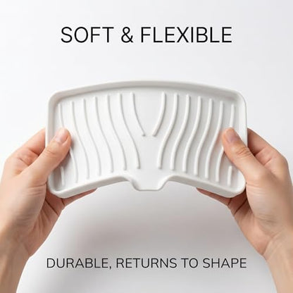 Silicone Soap Dish Tray with Drain, Large 10" x 5.2" Self-Draining Soap Holder for Bathroom Vanity and Kitchen Counter, Non-Slip Vanity Organizer for Standard & Oversized Bars (White)