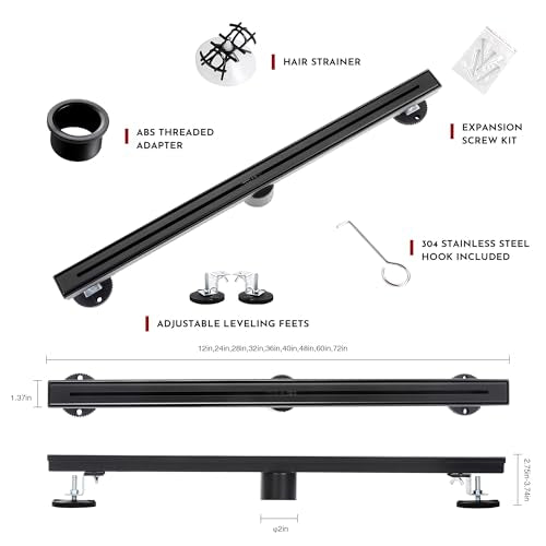 24 Inch Ultra Narrow Linear Shower Drain, Matte Black Extra Slim Shower Drain, 304 Stainless Steel, Easy to Install and Clean for Bathrooms (Drain Base Not Included), LSDE8-31A-24B - color: Matte Black, size: 24 Inch