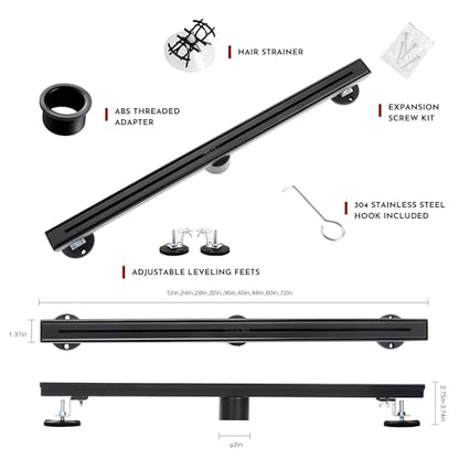 28 Inch Ultra Narrow Linear Shower Drain, Matte Black Extra Slim Shower Drain, 304 Stainless Steel, Easy to Install and Clean for Bathrooms (Drain Base Not Included),LSDE8-31A-28B - color: Matte Black, size: 28 Inch