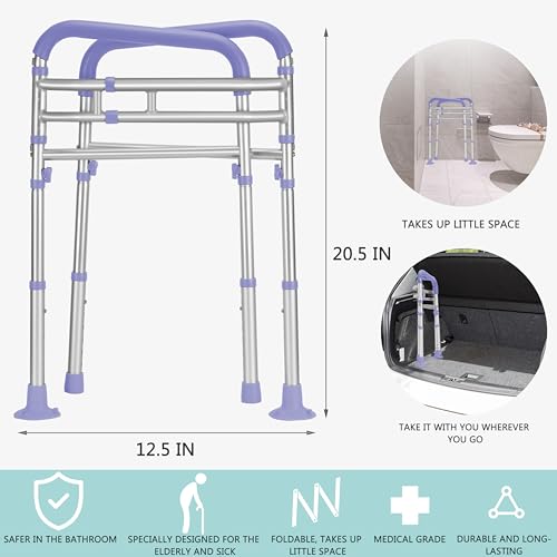 Lianjindun Toilet Safety Rails, 350 lbs, Adjustable Height & Width | Fits Most Toilets, Foldable Design, 350 Lbs Capacity, Aluminum Toilet Frame, Toilet Handles for Seniors, Disabled, Handicap - color: Purple