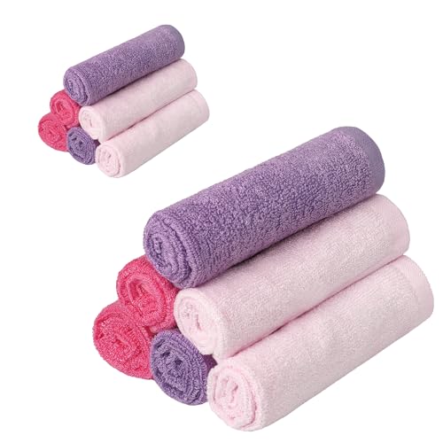 Soft Baby Washcloths for Bath, Kids Bath Face Towel, 10x10 Wash Rag | 70% Rayon Derived from Bamboo, 30% Cotton, Absorbent Cloths for Infant Newborn Toddler Girl, Pack of 12, Purple Pink Rose - color: Rose Pink/Lt Pink/Lavender Purple, size: 10"x10" (Pack