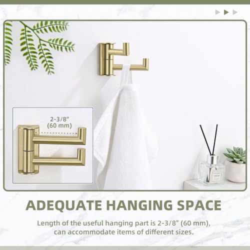 Suyar Brushed Gold Swivel Double Towel Hook, Bathroom Coat Robe Holder | SUS304 Stainless Steel Dual Hand Towel Hook, Space-Saving Solution, Wall Mounted - color: Brushed Gold, size: 1 Pack