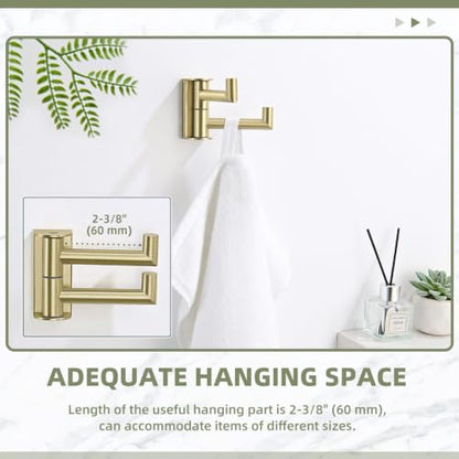 Suyar Brushed Gold Swivel Double Towel Hook, Bathroom Coat Robe Holder | SUS304 Stainless Steel Dual Hand Towel Hook, Space-Saving Solution, Wall Mounted - color: Brushed Gold, size: 1 Pack