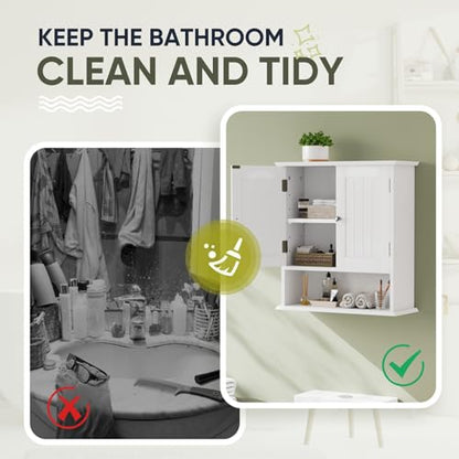 Smuxee White Bathroom Cabinet Wall Mounted, Small Bathroom Medicine Cabinet with 2 Door Adjustable Shelves, Bathroom Wall Cabinet Over Toilet for Laundry Room Kitchen - color: White Small