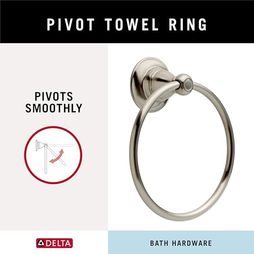 Delta Porter (1-Pack) Hand Towel Holder SpotShield Brushed Nickel Towel Racks for Bathroom Wall Round Towel Ring Holder for Bath Towel Hanger for Kitchen, Bathroom Accessories PTR46-BN - style: Towel Ring