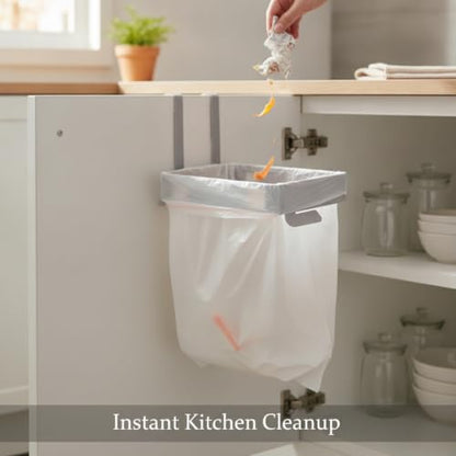 Foldable Wall-Mounted Trash Bag Holder for Cabinet Doors, Space-Saving PP Plastic Garbage Bin Rack for Kitchen & Bathroom Waste Disposal, Gray