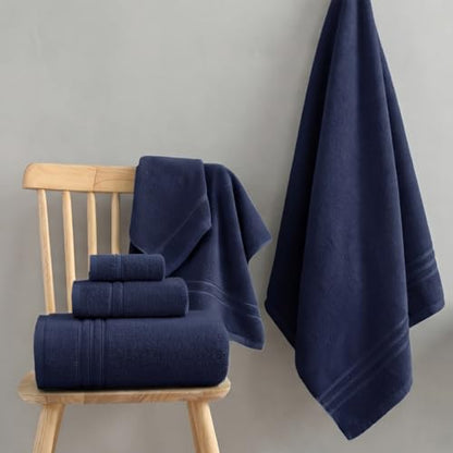 REDKISS Navy Towels Set 6 Piece Cotton Towel Sets with 2 Bath Towels, 2 Hand, 2 Washcloths, 650GSM Hotel Quality, Soft, Highly Absorbent Towels for Bathroom Gym, Ideal Everyday Use - color: Navy Blue