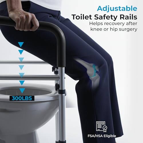 Toilet Safety Rails with Handles – Adjustable Toilet Safety Frame for Seniors, Handicap & Disabled, Toilet Assistance for Elderly, Heavy-Duty Anti-Slip Support - Fits All Toilets (Black)