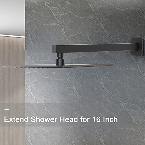 Shower Arm, Rain Shower Head Extension Extender, With Flange and Teflon Tape, Made of Thicken Stainless Steel for Bathroom Rainfall Shower (16 Inch, Matte Black) - color: Matte Black, style: 16 Inch