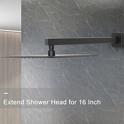 Shower Arm, Rain Shower Head Extension Extender, With Flange and Teflon Tape, Made of Thicken Stainless Steel for Bathroom Rainfall Shower (16 Inch, Matte Black) - color: Matte Black, style: 16 Inch