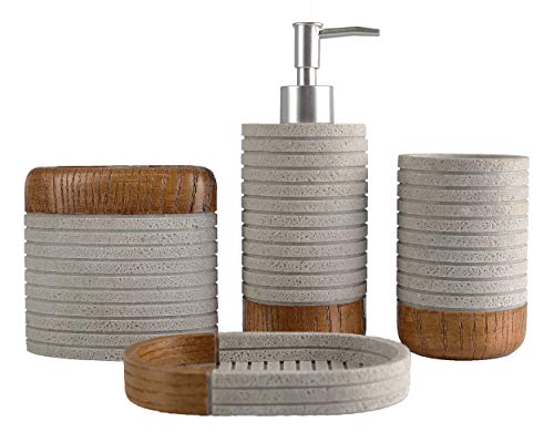 Hymmah Bathroom Accessories Set,Toothbrush Holder,Farmhouse Bathroom Decor,4 Pcs Resin Gift Set Apartment Necessities, Contain Toothbrush Cup,Soap Dispenser,Soap Dish,Tumbler - color: Cross Stripe Gray