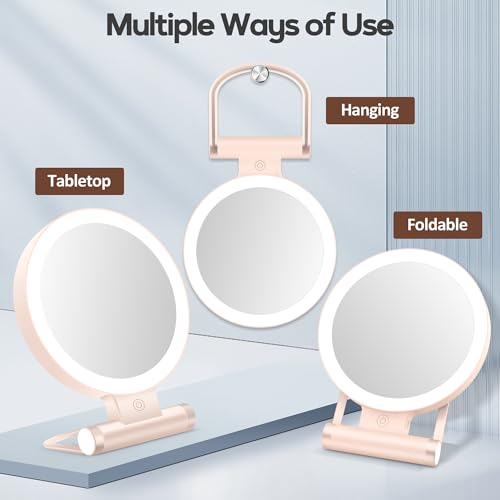 Magnifying Mirror with Light 30X, Double-Sided 1X/30X Magnifying Makeup Mirror with Tweezer, 2000mAh 3 Colour Modes with Adjustable Brightness,Foldable Compact Travel Mirror(Pink) - color: Pink