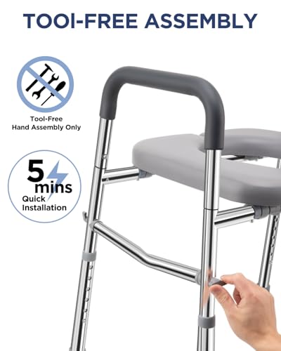 Toilet Seat Riser with Handles 500lb, Stainless Steel Raised Toilet Seat, Adjustable Height & Width, Handicap Raised Toilet Chair for Seniors, Fit Any Toilet