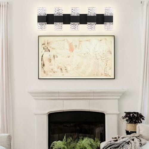 MELUCEE 30.3 in LED Bathroom Lighting Fixtures Over Mirror 40W | LED Vanity Light Black Modern Bathroom Light Bar Crystal Wall Light Fixtures, 3000K Warm Lighting, Built-in Led Chips - color: Black, size: 5 Lights