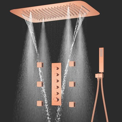 16 X 24 Inch Shower System Faucet Set For Bathroom Full Body Shower System Ceiling Atomizing Waterfall Rainfall Combo With Handheld Shower Spa Body Jet Can Use All Functions At Once Rose Gold - color: Rose Gold