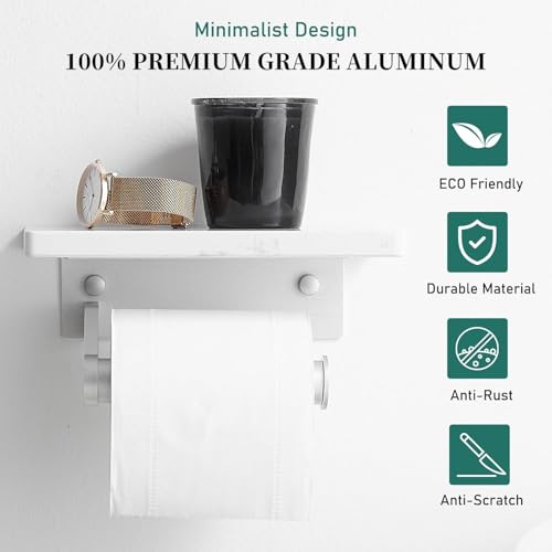 Hoimpro Toilet Paper Holder Wall Mounted, Marble Tissue Roll Rack | Brushed Silver | White Natural Marble Shelf Hand Paper Roll Holder, for Bathroom Kitchen Washroom Bedroom Aluminum - color: Silver