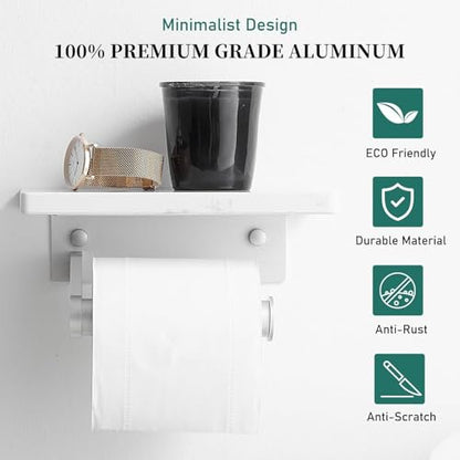 Hoimpro Toilet Paper Holder Wall Mounted, Marble Tissue Roll Rack | Brushed Silver | White Natural Marble Shelf Hand Paper Roll Holder, for Bathroom Kitchen Washroom Bedroom Aluminum - color: Silver