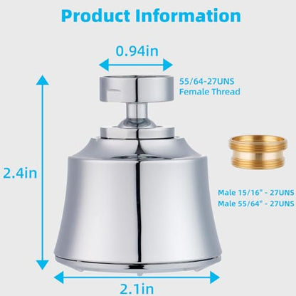 Kitchen Sink Faucet Head 4-Mode, 360° Swivel Faucet Aerator Adapter, Chrome | 55/64" Female Faucet Sprayer Head for Bathroom & Kitchen, Big Angle Rotating Metal Ball Joint, Extra 15/16" Metal Adapter - color: Polished Chrome, style: 1 Swivel Joint