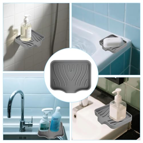 2 Pack Silicone Soap Dish with Drain, Self Draining Bar Soap Holder for Shower, Silicone Dish Soap Tray, Bathroom and Kitchen Sink Organizer, Grey - color: Grey