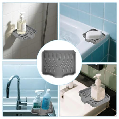 2 Pack Silicone Soap Dish with Drain, Self Draining Bar Soap Holder for Shower, Silicone Dish Soap Tray, Bathroom and Kitchen Sink Organizer, Grey - color: Grey