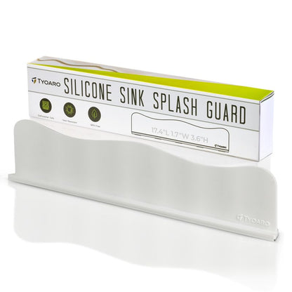 TYOARO Sink Splash Guard Behind Faucet for Kitchen, Silicone Non-Slip Base | Non-slip suction base, fits kitchen and bathroom sinks, dishwasher safe - color: Bright White
