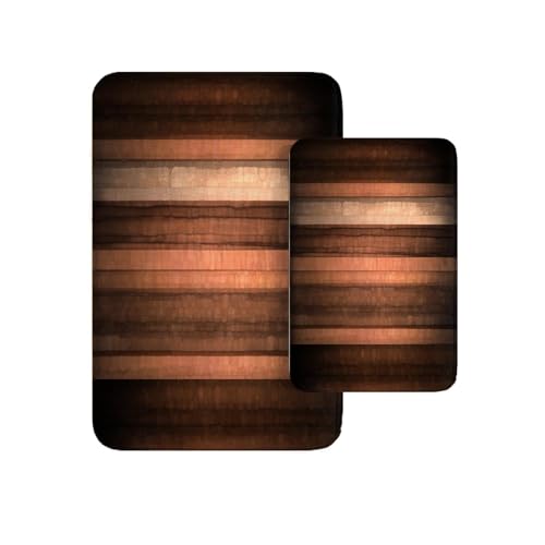 Britimes Orange Copper and White Bathroom Rug Mat Set of 2, Vintage Stripe Design Washable Cover Floor Rug Carpets Floor Bath Mat Bathroom Decorations 16x24 and 20x32 Inches - color: Abstract 6