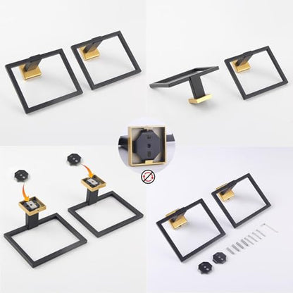 GERZWY Bathroom Hand Towel Holder Stainless Steel Towel Ring for Bath Kitchen Garage Wall Mounted (Black & Gold) JG1916-2BD - color: Black & Gold