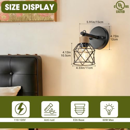 Set of 2 Wall Sconces for Bathroom, Black Modern Vanity Lights with Metal Lampshade, Bathroom Wall Lamp for Mirror Kitchen Living Room Hallway Cabinet Porch, E26 Socket - size: 1-Light (2 Pack)