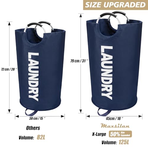 Maxsilan 125L X-Large Laundry Basket, Freestanding Tall Clothes Hamper, Collapsible Laundry Bag, Dark Blue - color: Dark Blue, size: 125L