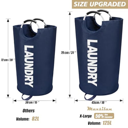 Maxsilan 125L X-Large Laundry Basket, Freestanding Tall Clothes Hamper, Collapsible Laundry Bag, Dark Blue - color: Dark Blue, size: 125L