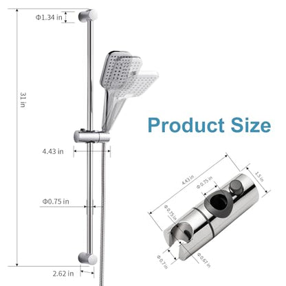 OFFO Shower Slide Bar Combo, Adjustable 31 in Slide Bar with 3-Mode Square Handheld Shower Head and 60 in Stainless Steel Hose, Screw Wall Mounted, Chrome Finish - style: Square 31" Slide Bar & 60" Hose