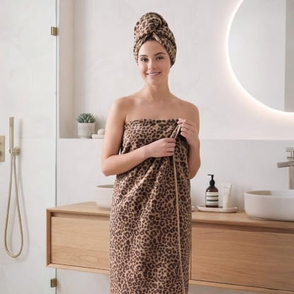 REDKISS Leopard Print Towel Set of 6,100% Cotton Bathroom Towels,Quick Dry & Absorbent,2 Bath Towel, 2 Hand Towel, 2 Washcloth-Dark Brown - color: Dark Brown
