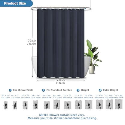 2-in-1 Waterproof Fabric Shower Curtain - No Separate Liner Needed, Hotel-Style Waffle Weave, Effortless Cleaning & Washable Bathroom Shower Curtain Set,72Wx72H,Navy Blue - color: Navy Blue, size: 72"W x 72"L (Pack of 1)