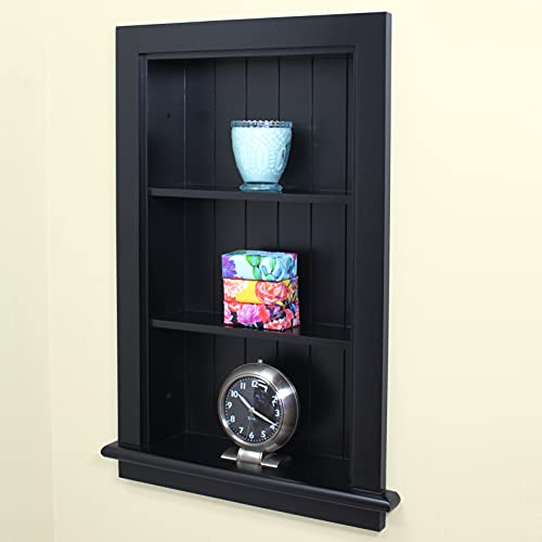 14x24 Aiden Recessed Wall Niche Medicine Cabinet Replacement, in The Wall Bathroom Cabinet Insert Shelf/Shelves, Made in North America, Real Wood, NO MDF, Beadboard, Black - color: Black 4 Shelf, size: 14x24