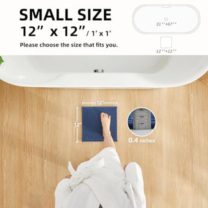 TYUU Small Bathroom Rugs Non Slip Washable Bath Rugs Super Absorbent Bathroom Rug Thin Quick Dry Low Pile Bath Mats, Navy Blue 12"x12" - color: Navy Blue, size: 1' X 1' (Rectangular)