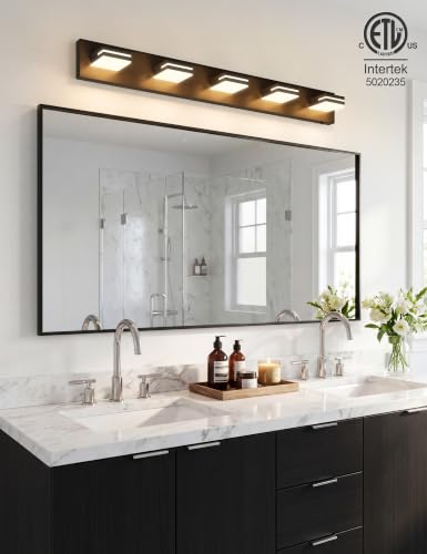 VOLISUN Modern 5-Light, 40-Inch Black Bathroom Vanity Light Fixtures Over Mirror, 5CCT Dimmable, Energy Efficient, ETL Certificated - color: Matte Black-5CCT, size: 40-Inch
