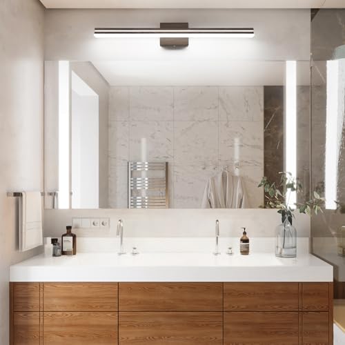 SineRise 32-Inch LED Modern Bathroom Vanity Light Bar, Brown Modern Acrylic Bathroom Wall Lighting Fixtures Over Mirror (Cool White 6000K) - color: Brown-Cool White, size: 32-Inch