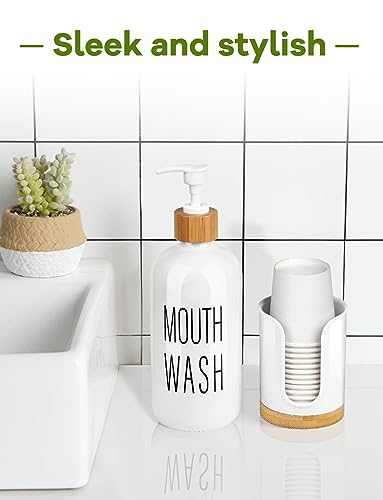 Bathroom Cup Holder - Small Cup Dispenser for Dixie 3 oz Bathroom Cups, 3 4 Ounce Mouthwash Cup Dispenser - PC/Bamboo, White, Pack of 2 - color: White/Bamboo/2Pack