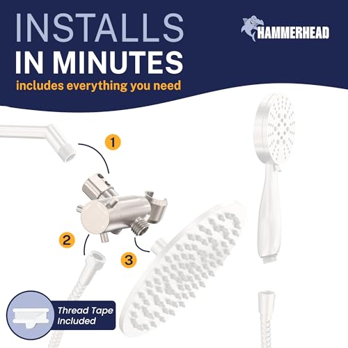 HammerHead Showers Solid Metal 3-Way Shower Diverter Valve with Shower Head Holder, Universal Splitter for Handheld Spray Wand and Rain Showerhead, Brushed Nickel - color: Brushed Nickel