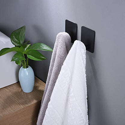 DELITON 8 Pack Adhesive Towel Hooks - Bathroom Towel/Wall Hooks for Hanging Coat Robe Stick on Bathroom or Kitchen Matte Black Stainless Steel - color: Black-8